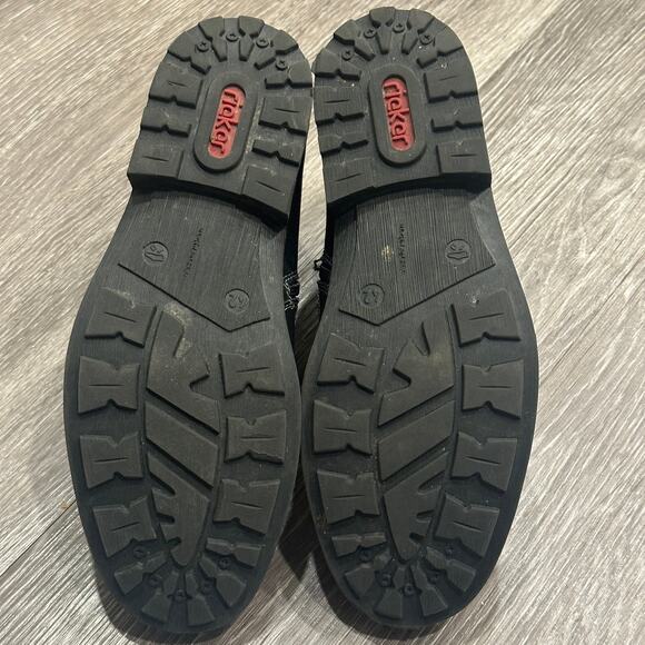 Rieker Ron Ankle Boot Black Leather Side Zip Comfort Lug Sole Warm Lining Wide 9 - Picture 7 of 8